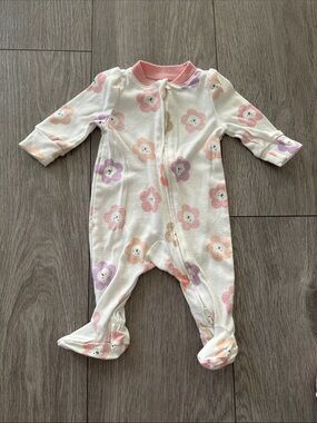 Floral Footed Baby Sleeper Pajamas - Pastel Pink, Peach & Purple